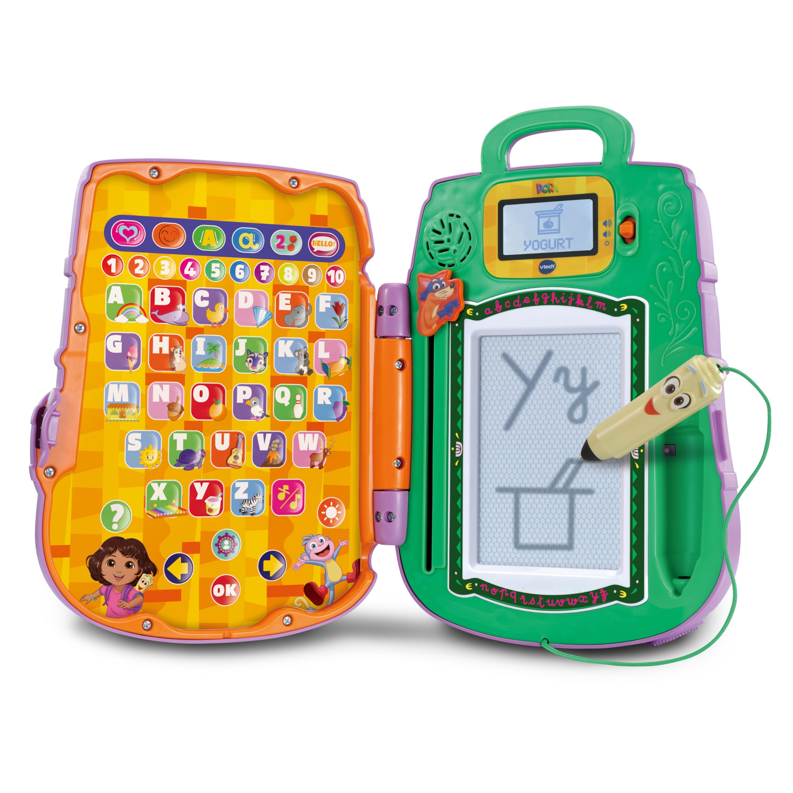 VTech Lernrucksack Dora The Explorer – Magische Tafel Sakado mit interaktivem Eingabestift La Carte, 12 Aktivitäten und Dora-Spiele – Geschenk für Kinder von 3 Jahren bis 7 Jahren – Inhalt in