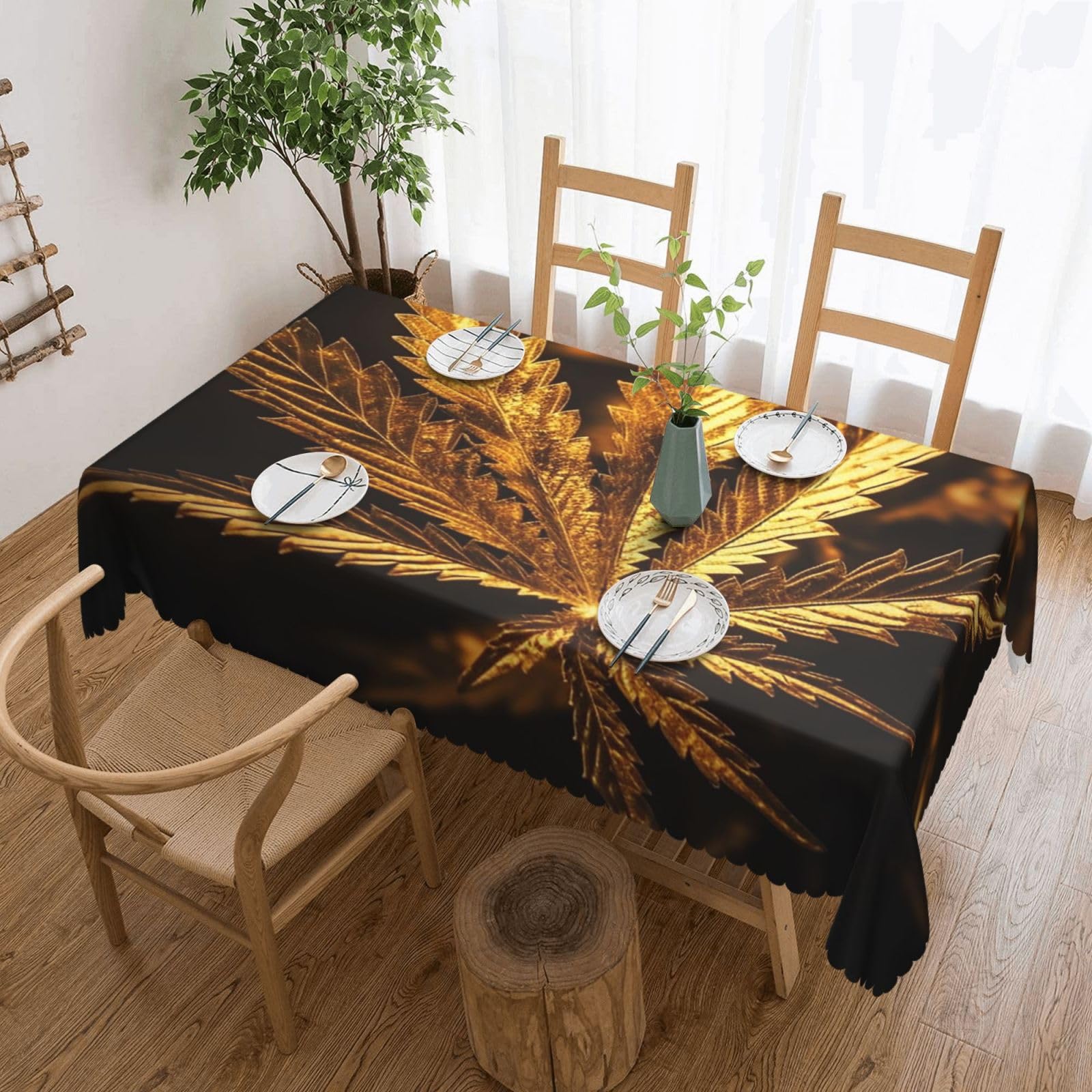 Fodpand Black Golden Cannabis Tablecloths For Rectangle Tables 72 X 54 Inches - Reusable And Washable Table Clothes Decorative Table Cover For Dining Tables, Buffet Parties, Wrinkle Resistant