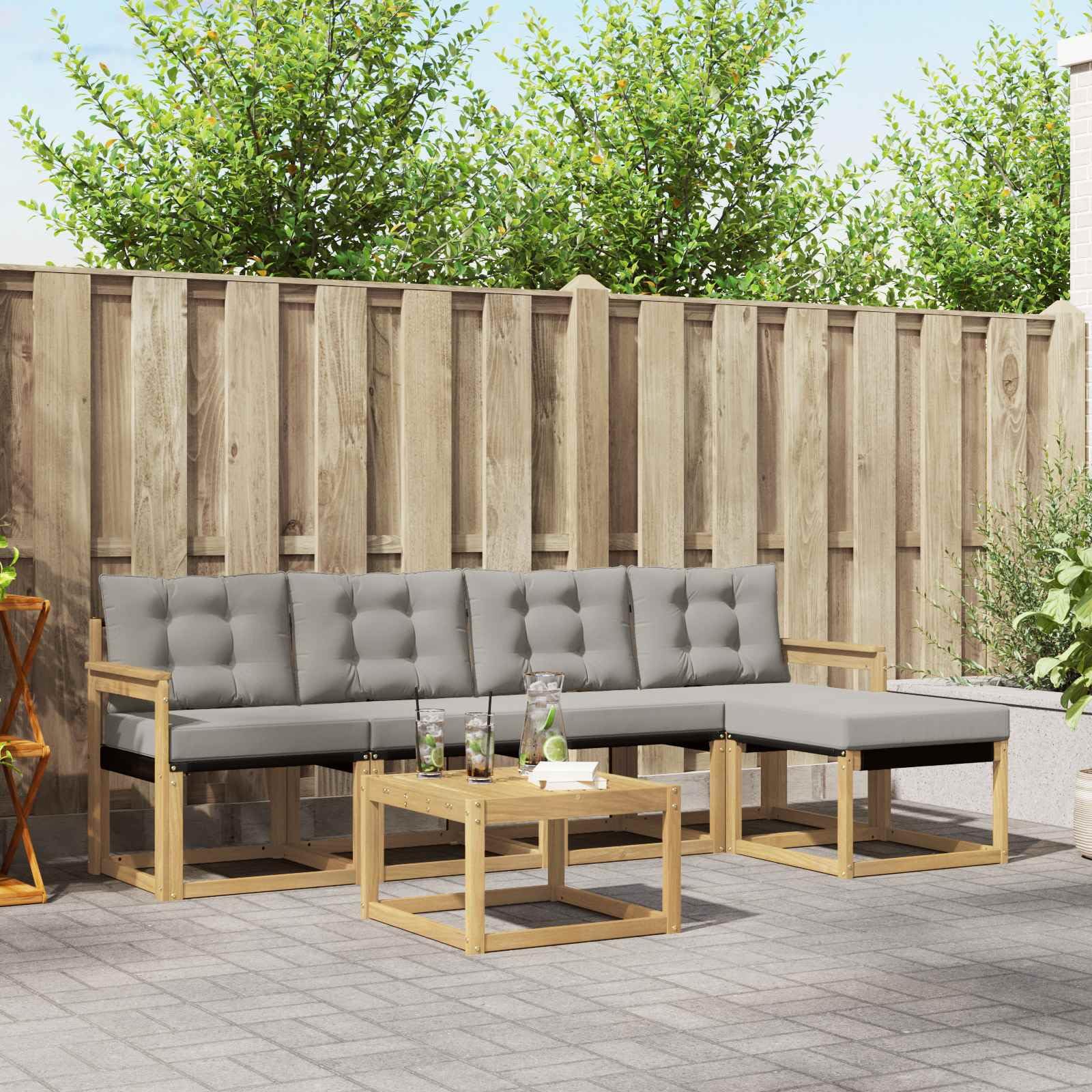 Canapé de jardin en bois d'acacia massif haut de gamme - Mobilier 6 pièces blanc et gris