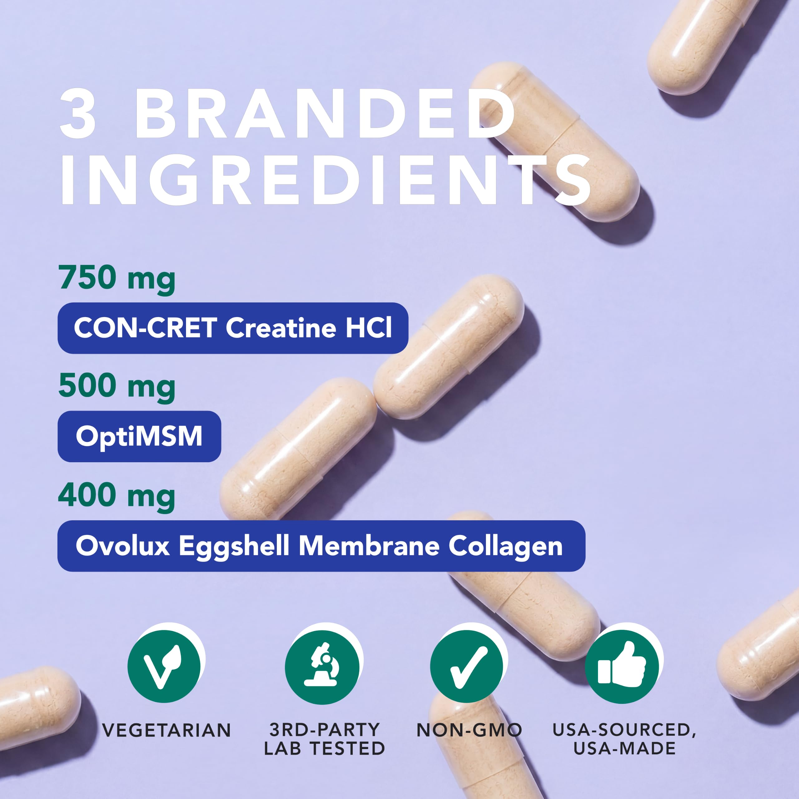 AMANDEAN Creatine HCl + Collagen + MSM Capsules, CON-CRET & OptiMSM, 90ct — Amazon image 2