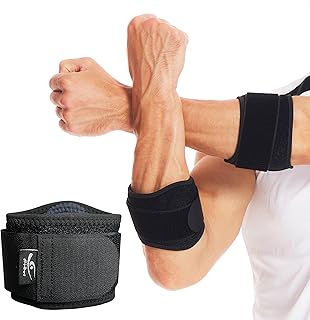 HiRui Tennis Elbow Brace for Forearm Tension Relief, Elbow Support Arm Brace Straps Compression Pad for Men and Women, Pressure Bands for Tendonitis Muscle Strains Weightlifting Golfer Baseball Yoga (Black-1 Pack)