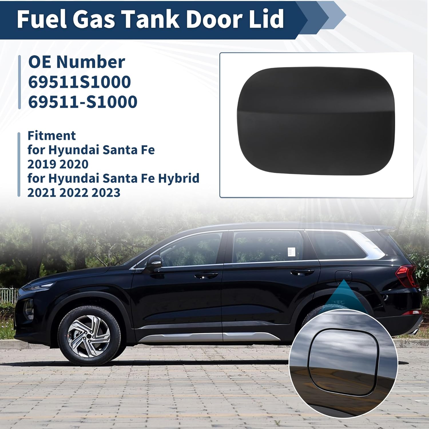 Fuel Tank Door for Hyundai Santa Fe 2019 2020 Fuel Filler Door for Hyundai Santa Fe Hybrid 2021 2022 2023 No.69511-S1000 Black