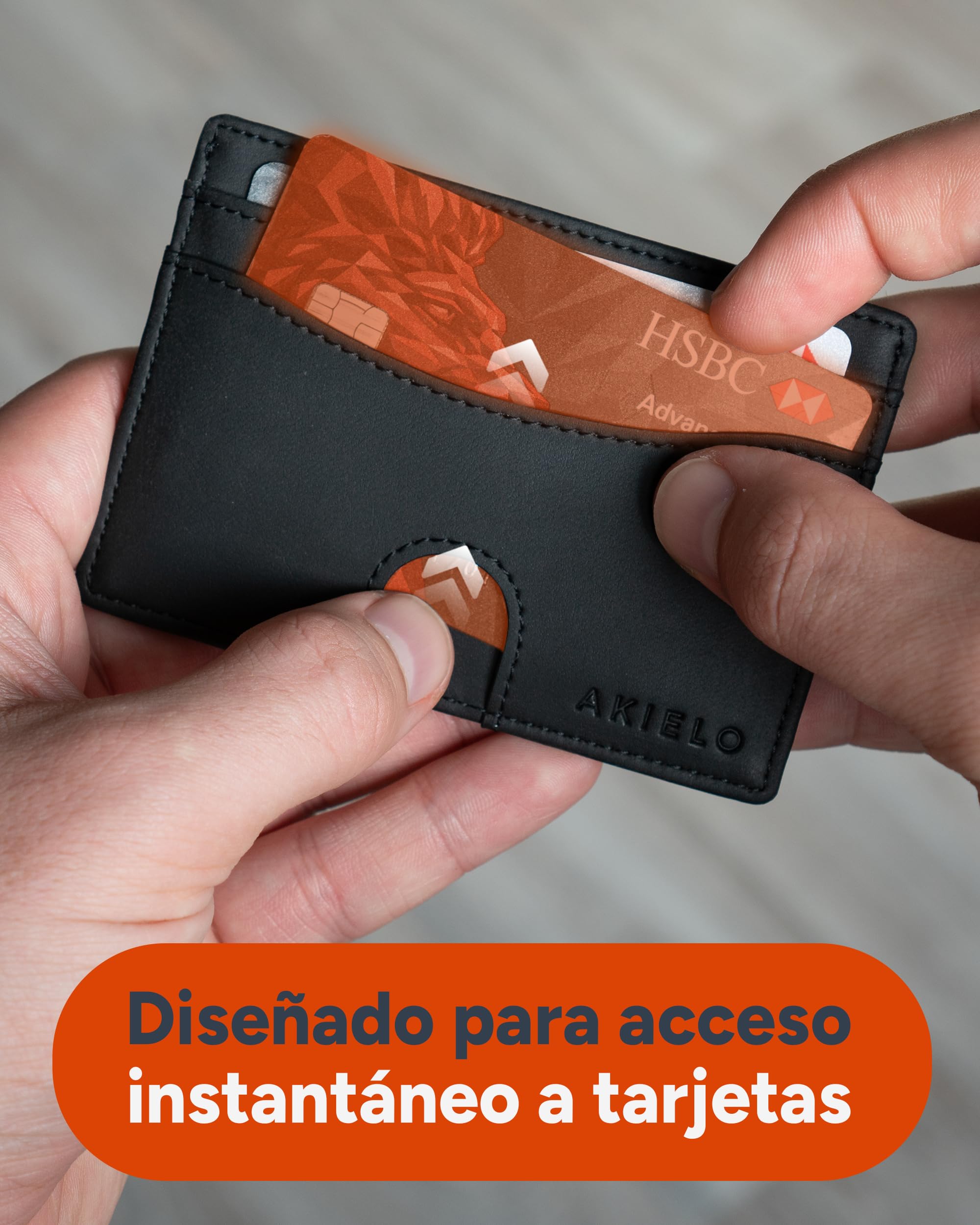 AKIELO Tarjetero Minimalista Bloqueo RFID Caja Regalo Cartera Hombre Fina Compacta Colección Echo