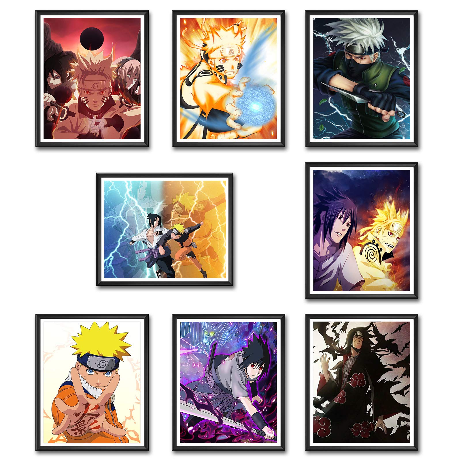 Naruto Poster Sasuke Kakashi Anime Prints Fabric Artwork for Home Decor, Set of 8