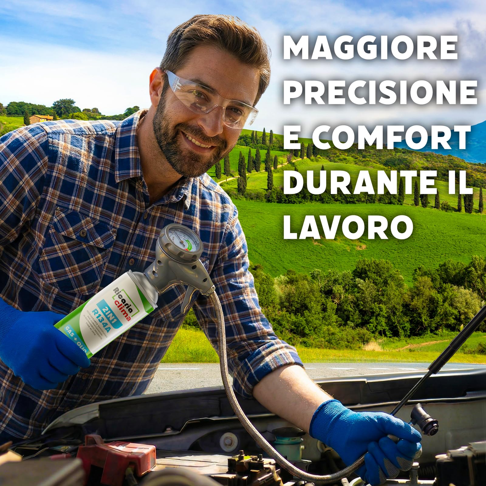 Fluido refrigerante R1234yf gas con olio, tubo e adattatore YF – Ricarica climatizzatore auto – 2x 235 g – ECO