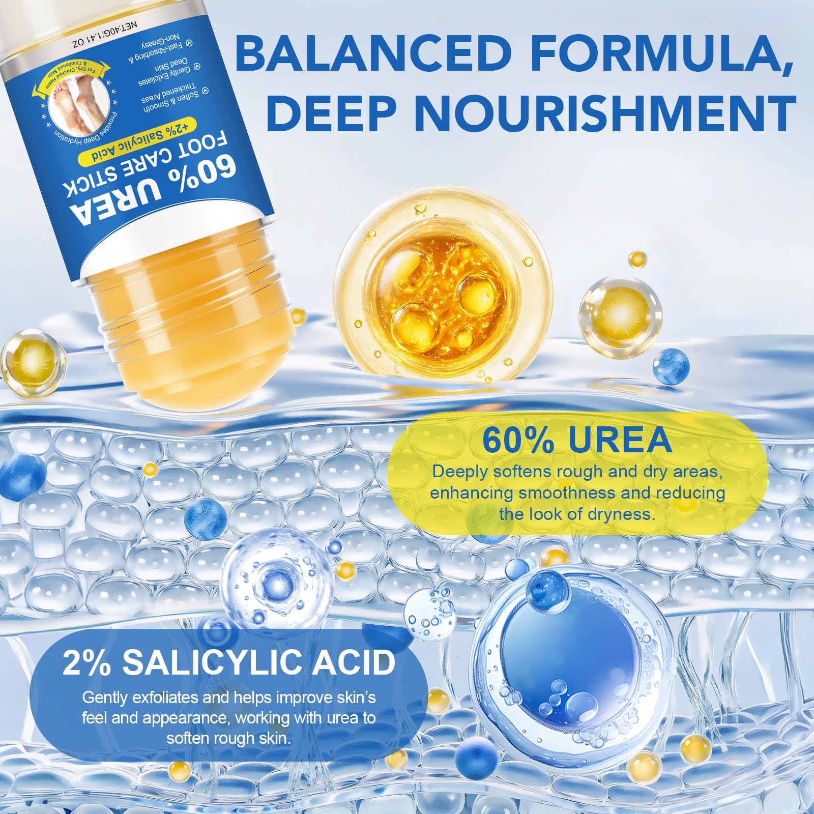 Crema piedi urea 60 per cento, Crema Piedi Arricchita con Urea al 60% per Levigare la Pelle Ruvida e Dura, Idratazione Profonda per Piedi più Morbidi e Lisci,40g (2PC)