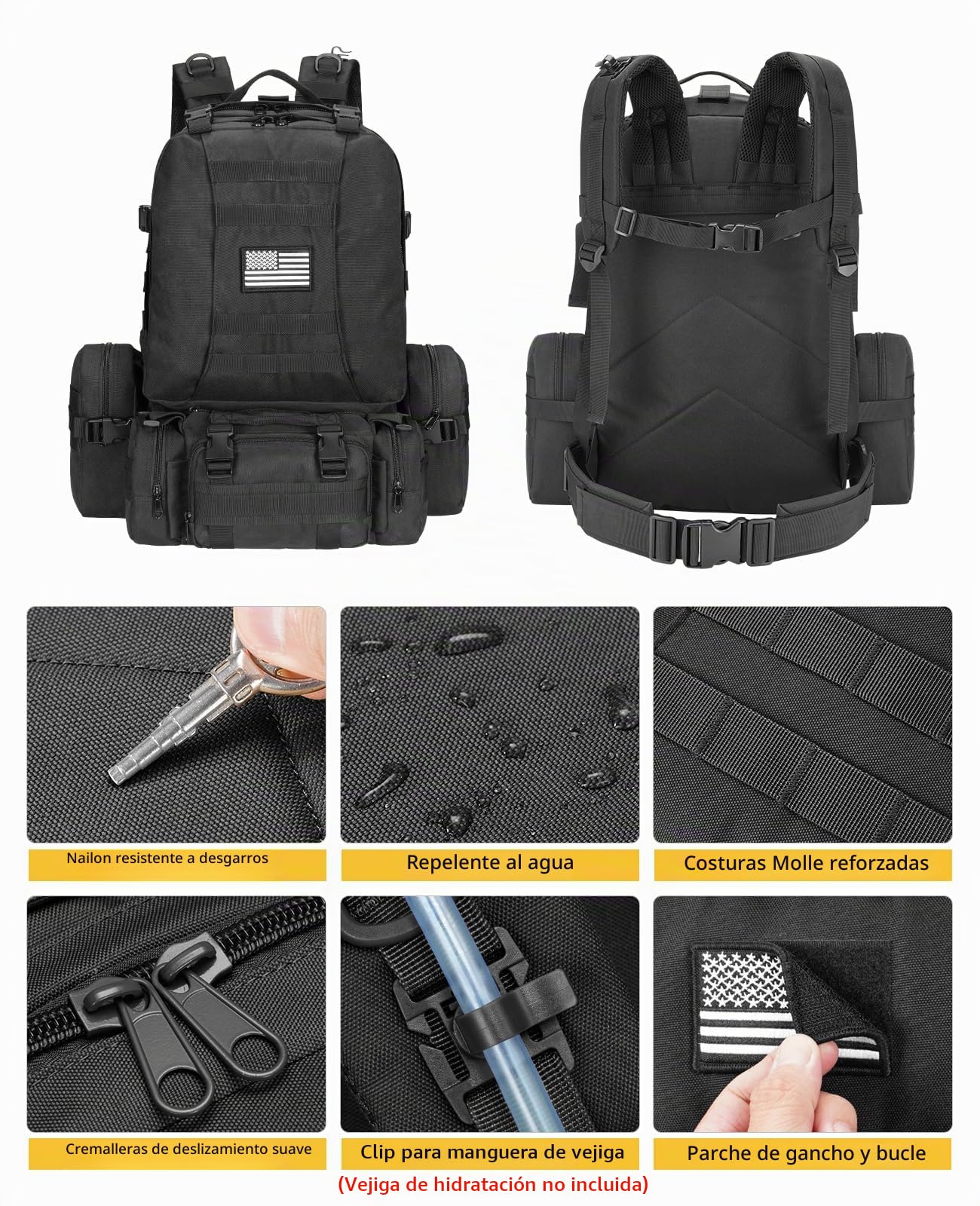 CVLIFE - Mochila táctica militar militar de 60 litros, paquete de asalto grande, bolsa Molle desmontable