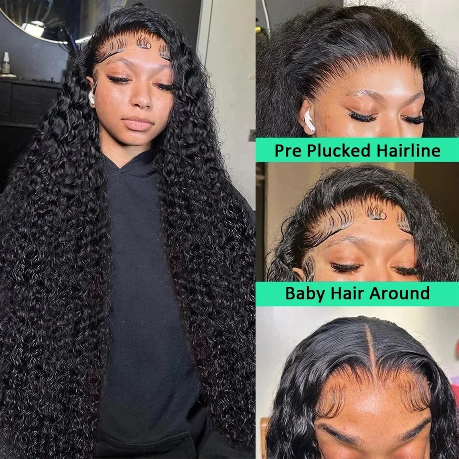 28 Inch Human Hair Lace Front Wig Deep Wave Curly Pre Plucked Glueless 28 Inch HD Lace Front Deep Wave Wig for Black Women - 180  main image 2