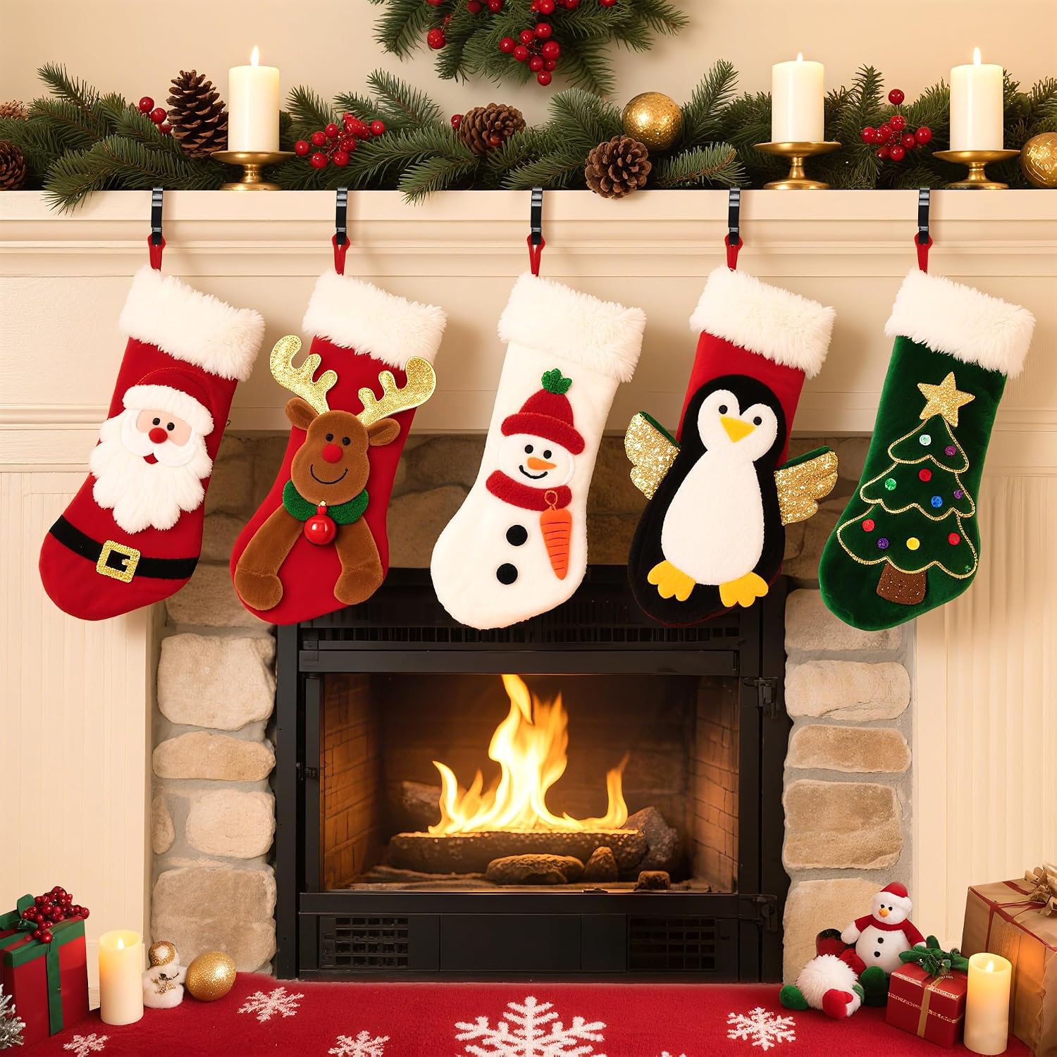 Christmas Stocking Holders for Mantle Xmas Decor Set of 6 Black