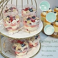 Vista 5 de 50 Pack Plastic Cups with Dome Lids and Spoons, 8 oz Clear Dessert Cups with No Hole Lids, Mini Disposable Parfait Cups for Fruit Ice Cream Pudding