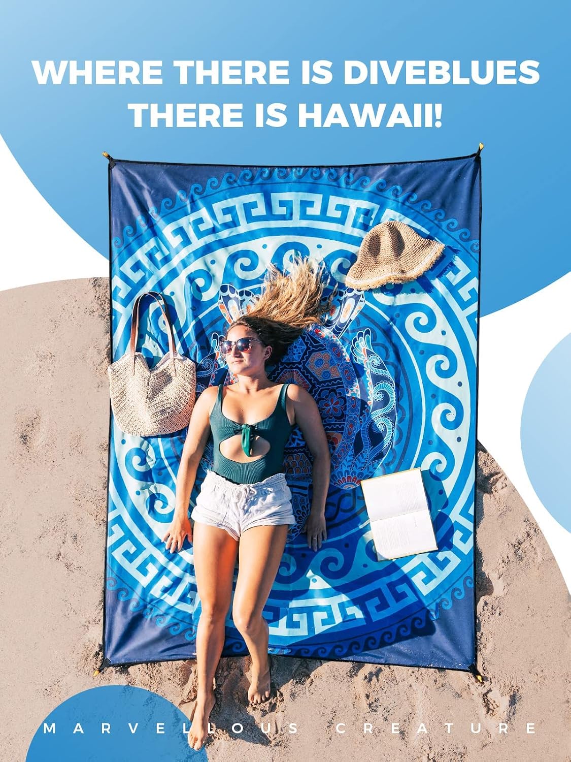 OCOOPA Diveblues Beach Blanket, Sand Free Mat Quick Drying, Large and Compact, Easy Carring, Perfect for Beach Yoga, Outdoor Music Festival, Travel Camping Gifts