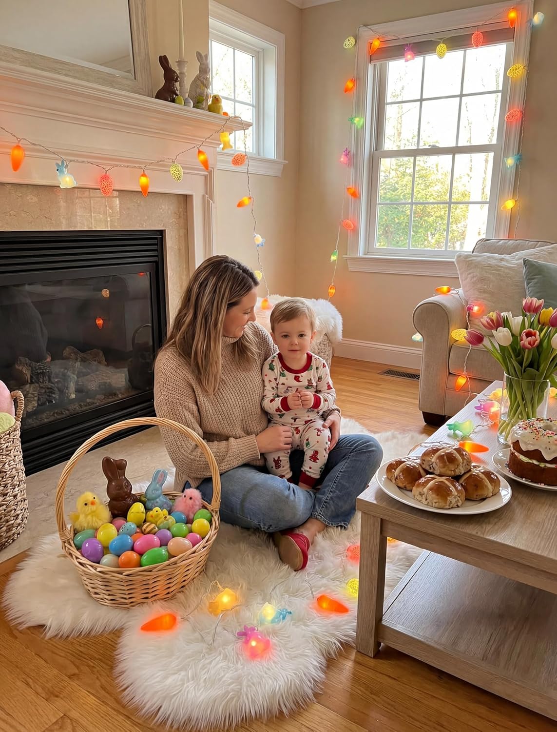 Easter Rabbit Carrot Egg String Lights, 12Ft 20 LED Multicolored Bunny Carrot Easter Egg Fairy Lights, Plug in Spring Decor for Indoor Outdoor Home Bedroom Garden Party Decorations
