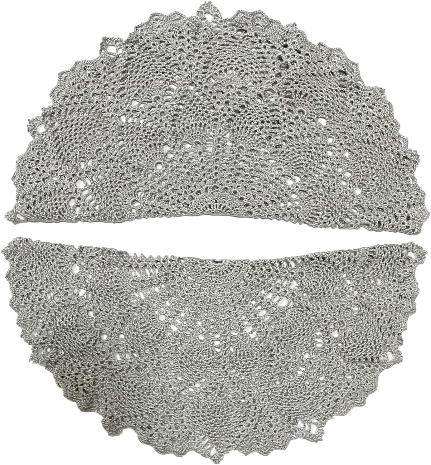 BIBITIME Crochet Table Doilies Lace Placemats Kitchen Cup Mug Mats Handmade Knitted Doily (16" to 17.5" - 4PCS, Style01-Light Grey)