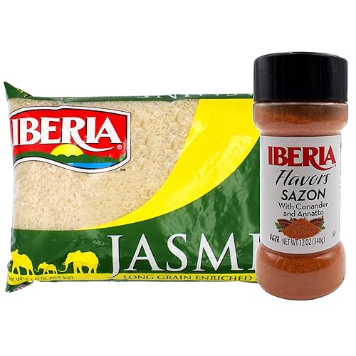 Iberia Sazon con annatoo y cilantro, 12 onzas + arroz Iberia Jasmine, 5 libras.