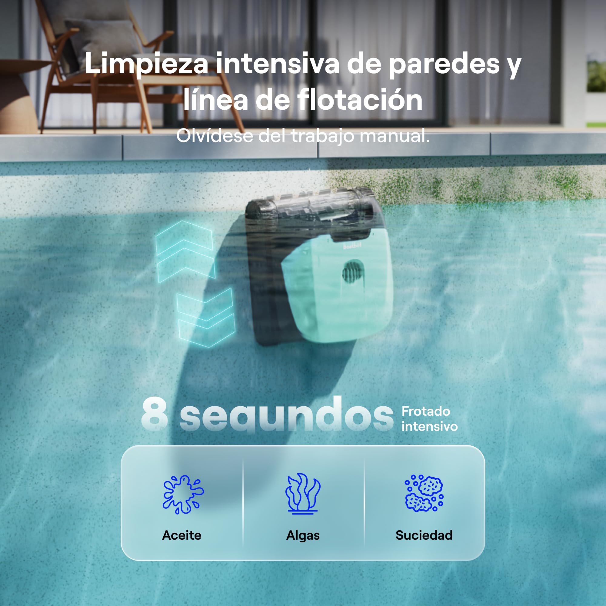 Beatbot (2026 Nuevo) Sora 10 Robot Piscina limpiafondos y Paredes, Plataformas y línea de flotación, 25700 LPH, Estacionamiento línea flotación, 5l residuos,App,Piscinas enterradas/elevadas,Mint