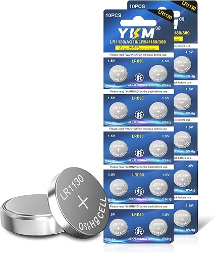 YKM LR1130 Battery AG10 L1131f L1131 L1131c 389 390 1130 1.5V Alkaline Batteries for Calculator Watch Button Cell Batteries 20 Pack