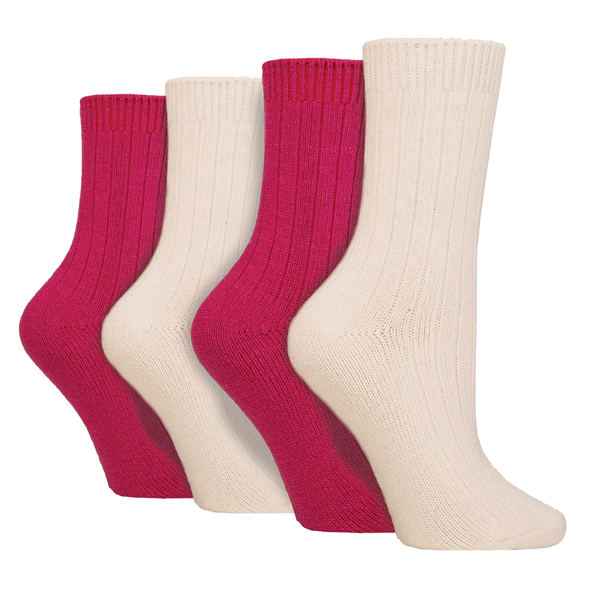WILDFEET 4 Pack Ladies Cashmere Boot Socks Breathable Ribbed Crew Wool Bed Socks for Women (4-8, Cream/pink)