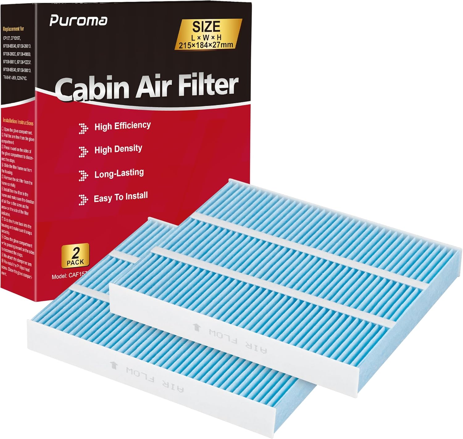 Puroma Cabin Air Filter, Compatible with Subaru, Toyota Camry, RAV4, Highlander, Corolla, Sienna, Pruis, Venza and Avalon, Lexus, Mazda, Replacement for CP157, CF12157