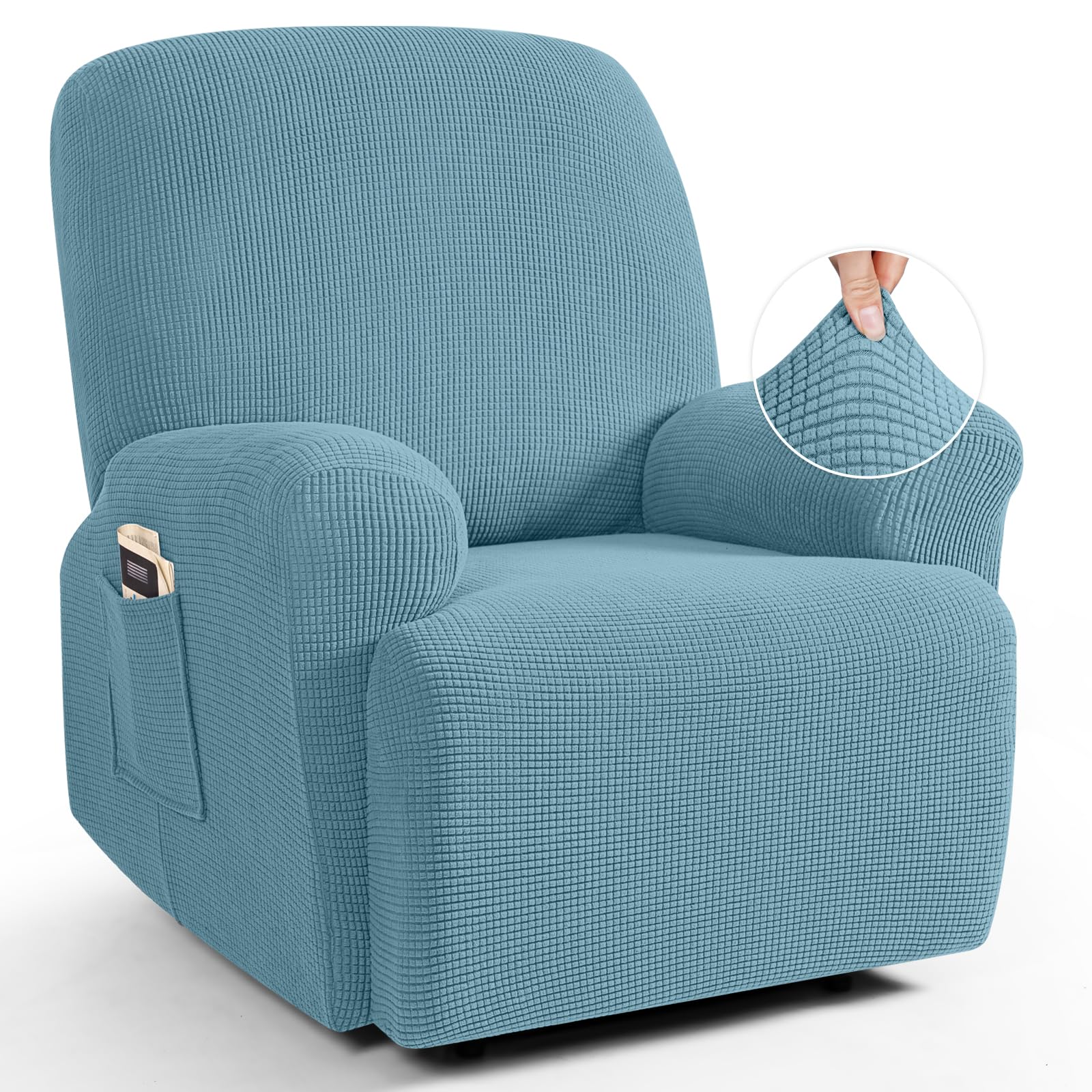 TAOCOCO Recliner Cover 4-Pieces, Recliner Stretch Sofa Slipcover, Recliner Cover 1 Seat, Couch Protector Soft, Furniture Protector Covers with Elastic