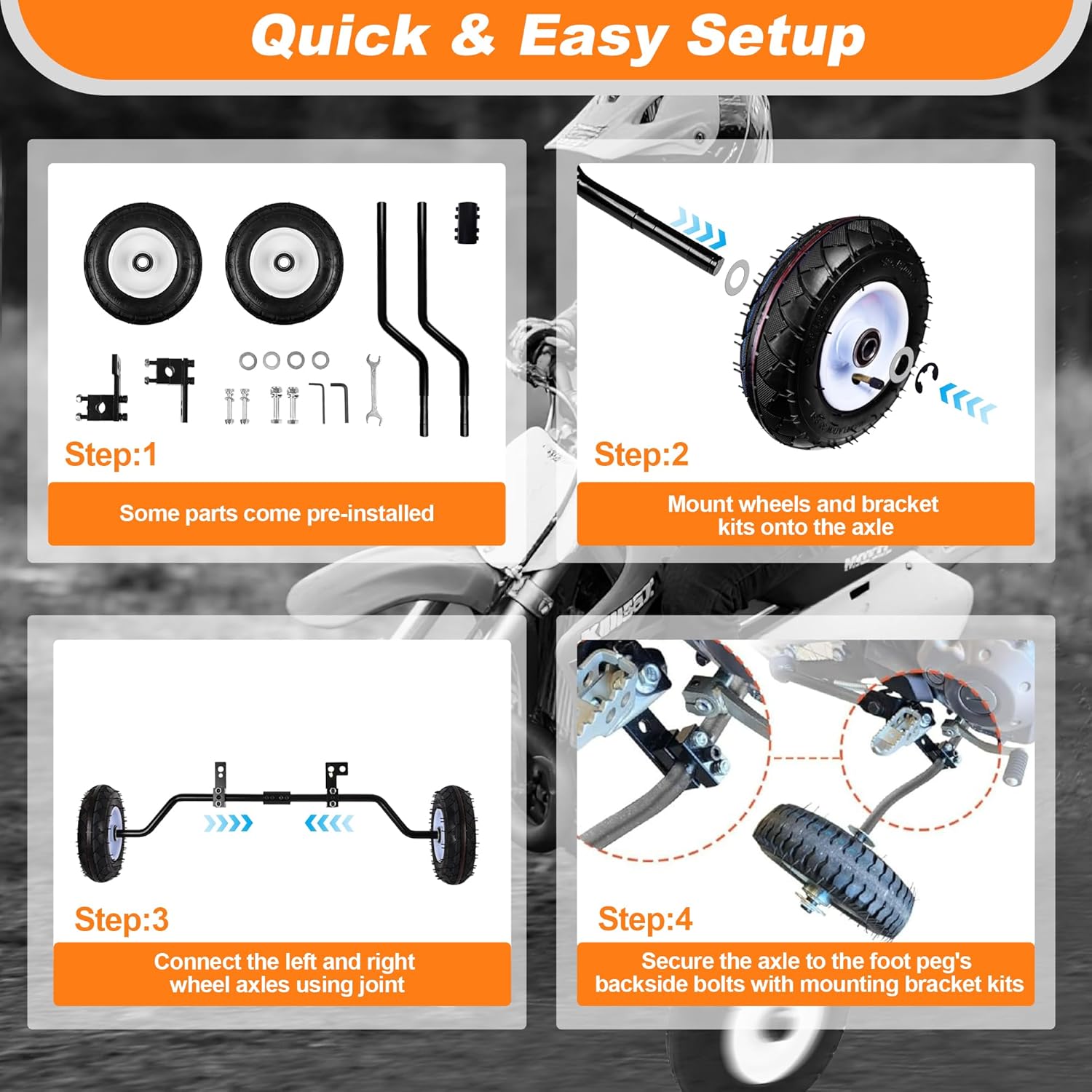 Dirt Bike Training Wheels, Universal Fit Electric Dirt Bike Razor MX125 MX350 MX500, Most 50CC Motorcycles Yamaha PW50 TTR50 and Honda CRF50 XR50 Z50,Adjustable Height Training Wheels for Beginners