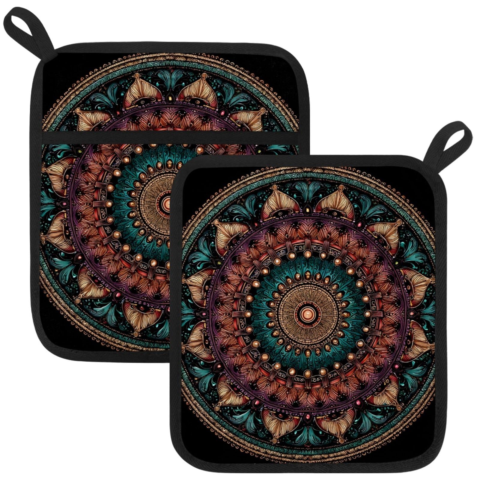 VAPOKF Mandala Texture Kitchen Hot Pot Holder, Pot Holders Heat Resistant Pot Holder with Pocket Heat Resistant Trivets for Hot Pans Cotton Pot Mitts for Kitchen Cooking Baking