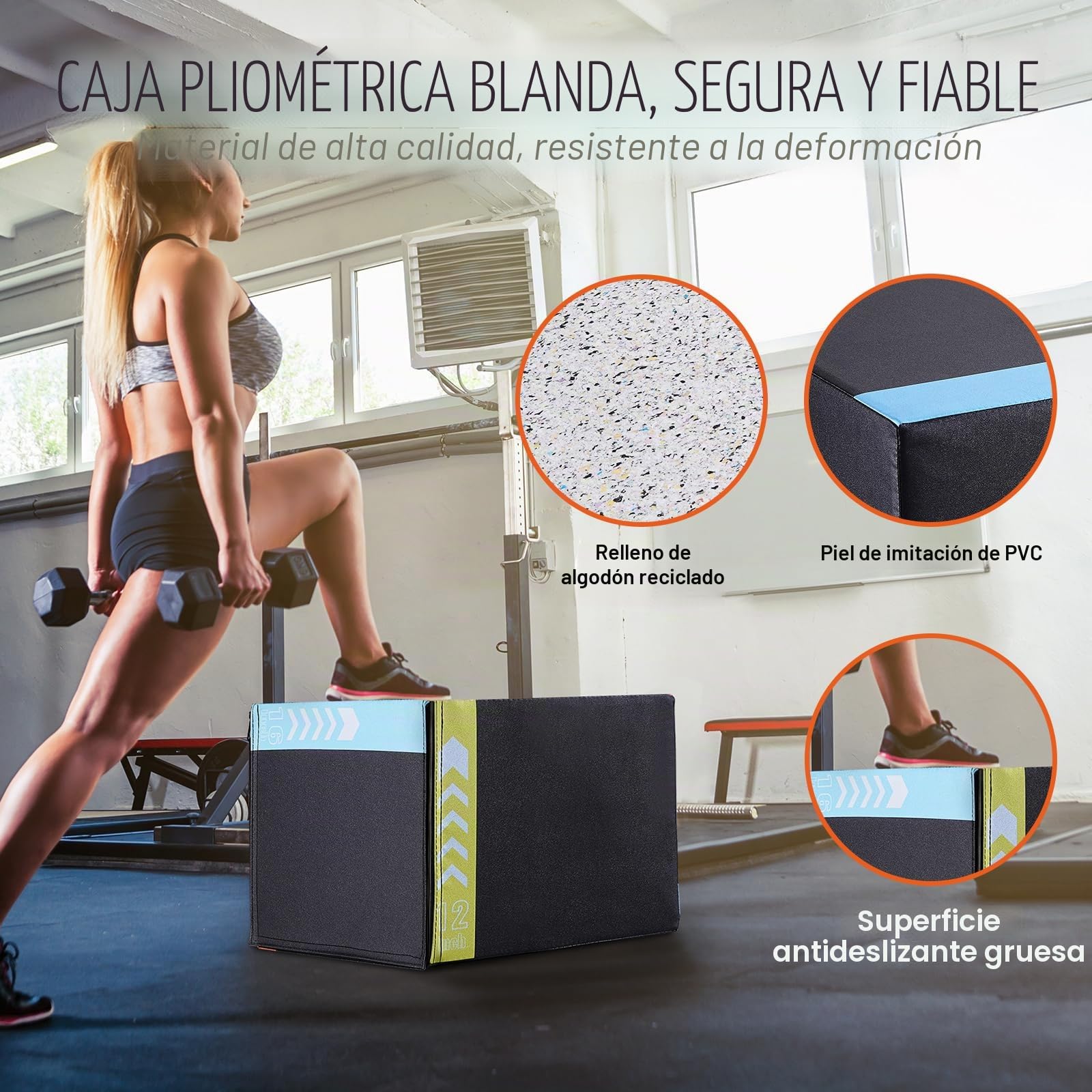 VEVOR Caja de Salto Pliométrica 3 en 1 Caja de Salto Tejido de Malla de PVC y Algodón Caja de Ejercicios de Fitness Antideslizante Capacidad de Peso 100kg para Entrenamiento en Gimnasio, Casa, Negro