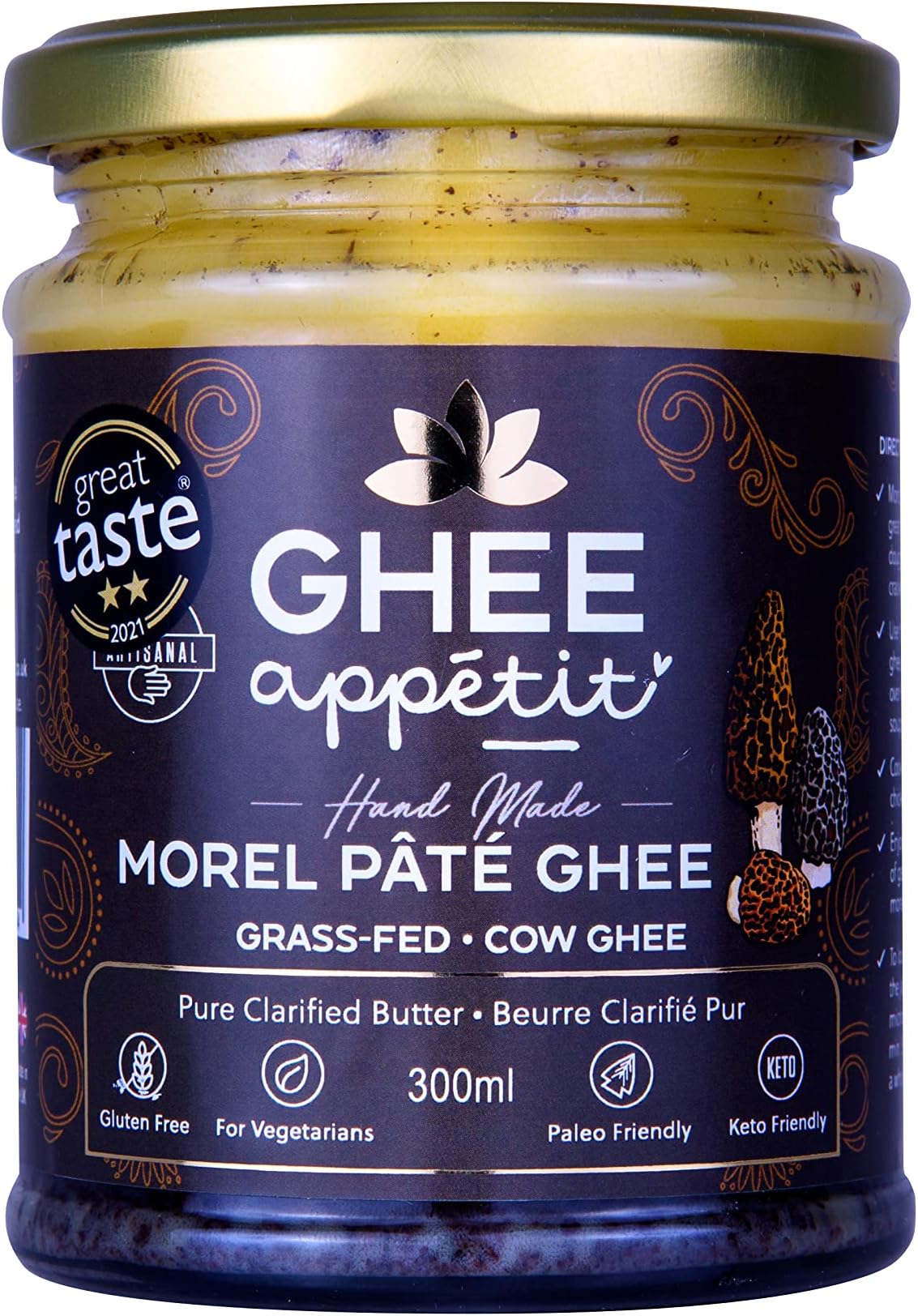 Ghee Appétit Morel Pâté Ghee 300ml I Ghee infused with exotic Morel Mushrooms I Free Range Grass Fed Ghee I Ayurvedic Artisan Ghee