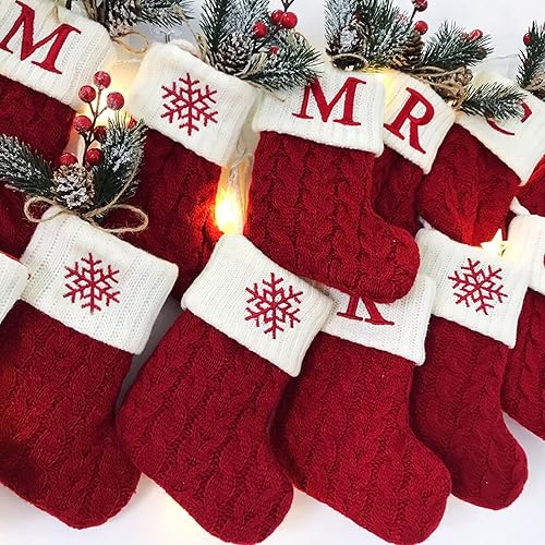 Miniatura 3 de Calcetín de Navidad con 26 letras mini medias bordadas con inicial cordón de algodón con puños de felpa súper suaves decoraciones navideñas