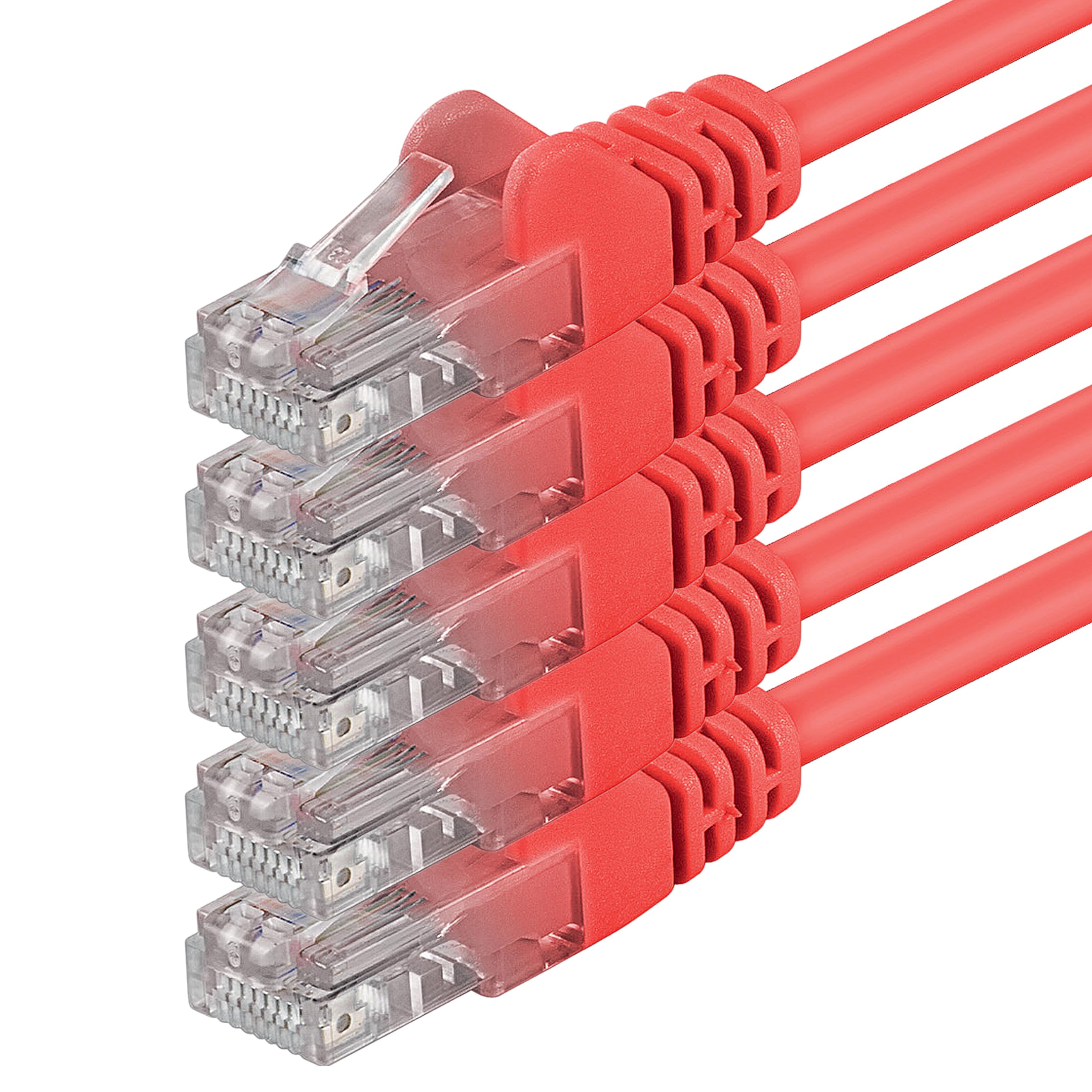 1aTTack.de 0,5m - rot - 5 Stück - (Pack) - CAT.6 CAT6 Ethernet-LAN-Netzwerk-Kabel 1000 Mbit/s Patchkabel