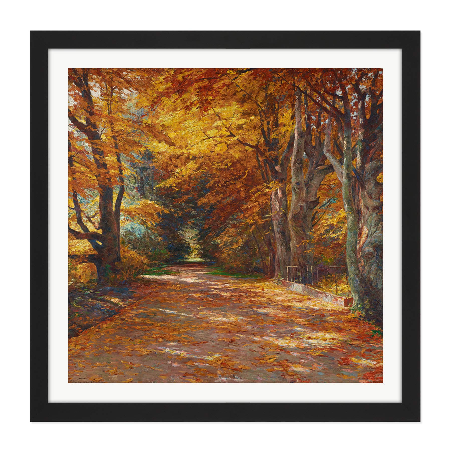 Artery8 Florian Praterallee Autumn Vienna Trees Painting Square Wooden Framed Wall Art Print Picture 16X16 Inch