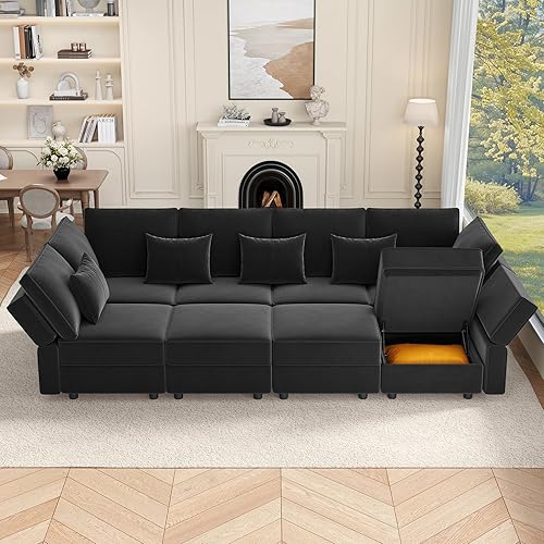 Miniatura 20 de Vesgantti - Sofás seccionales con asientos de almacenamiento, sofá seccional modular convertible en forma de L de 118" de 4 asientos y 2 otomanos,