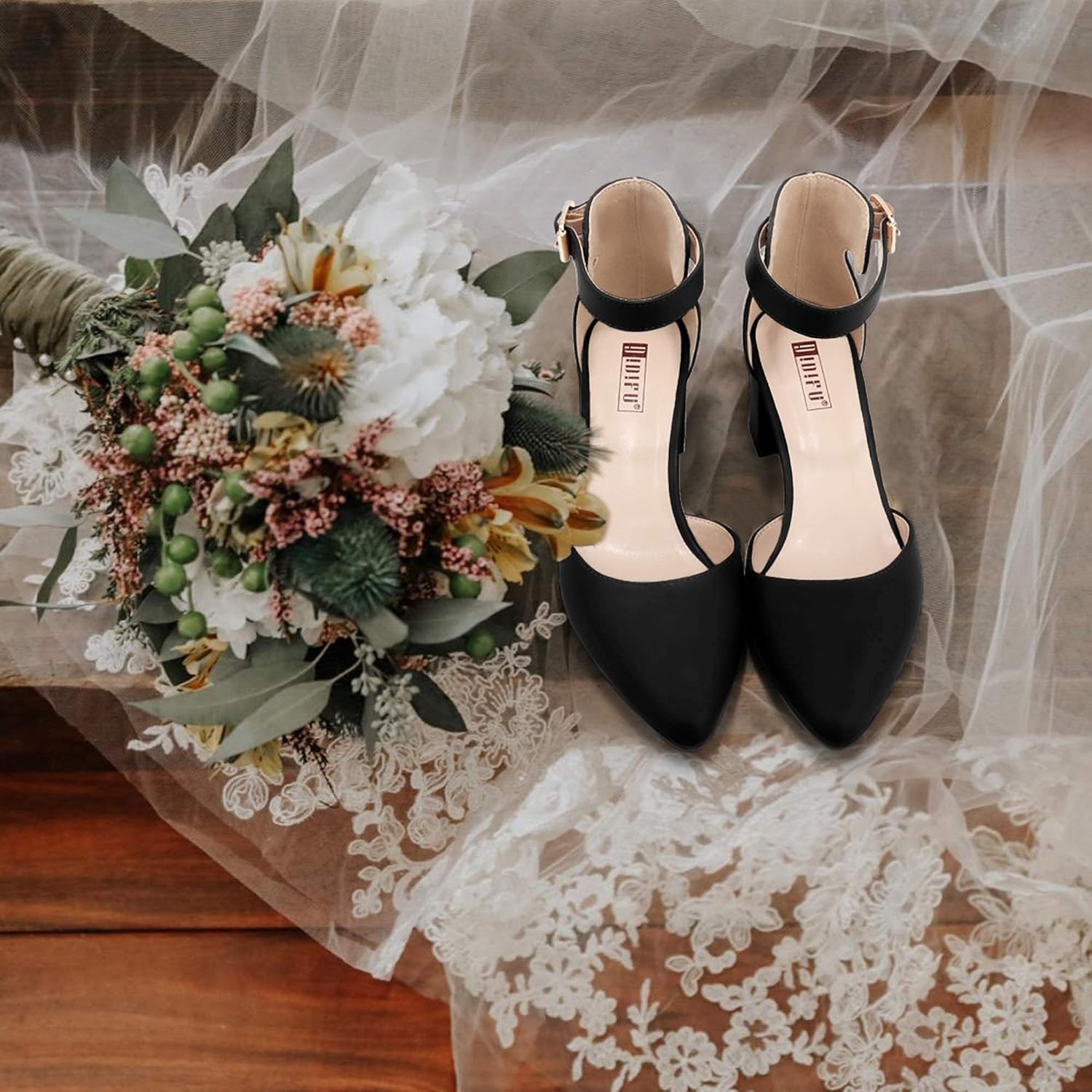 IDIFU Women's IN2 Pedazo Dress Shoes Low Block Heels Comfortable Chunky Closed Toe Ankle Strap Wedding Pumps - Image 2