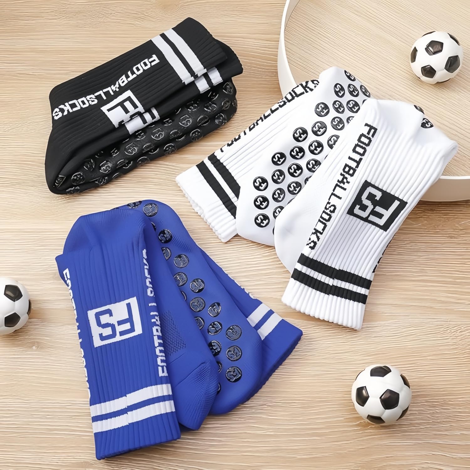 Alfven 3 Paires Chaussette Antidérapante Foot, EU 39-46 Chaussettes Antidérapantes Homme Respirantes Chaussette Foot Évacue la Transpiration pour Sport et Quotidien