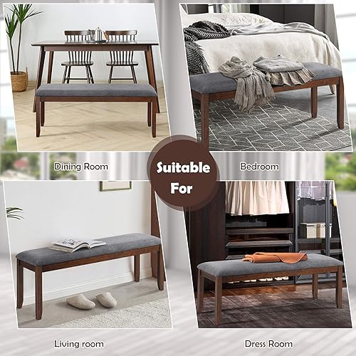 Miniatura 7 de GORELAX Asiento de banco de comedor, banco de zapatos con cojín de tela de lino, banco de piano con almohadilla antideslizante y pata de madera de