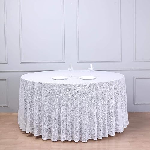 BalsaCircle - Mantel redondo de lentejuelas blancas de 120 pulgadas para bodas, fiestas, pasteles, postres, eventos, mantelería