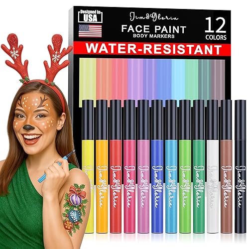 Jim&Gloria Water Resistant Face Paint Tattoo Pen, Temporary Tattoo Markers