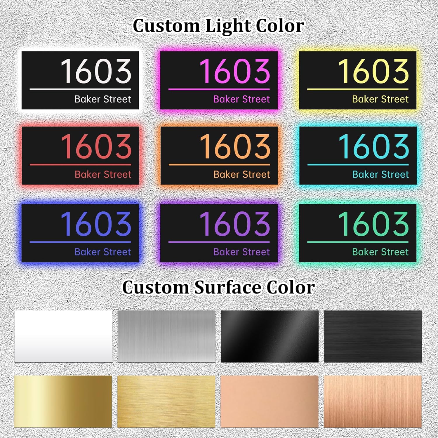 Personalized Backlit House Numbers for Outside, Modern Illuminated Address Plaques for House Numbers, Stainless Steel Weatherproof Wall Mounted Address Signs for Front Door, Yard & Apartment