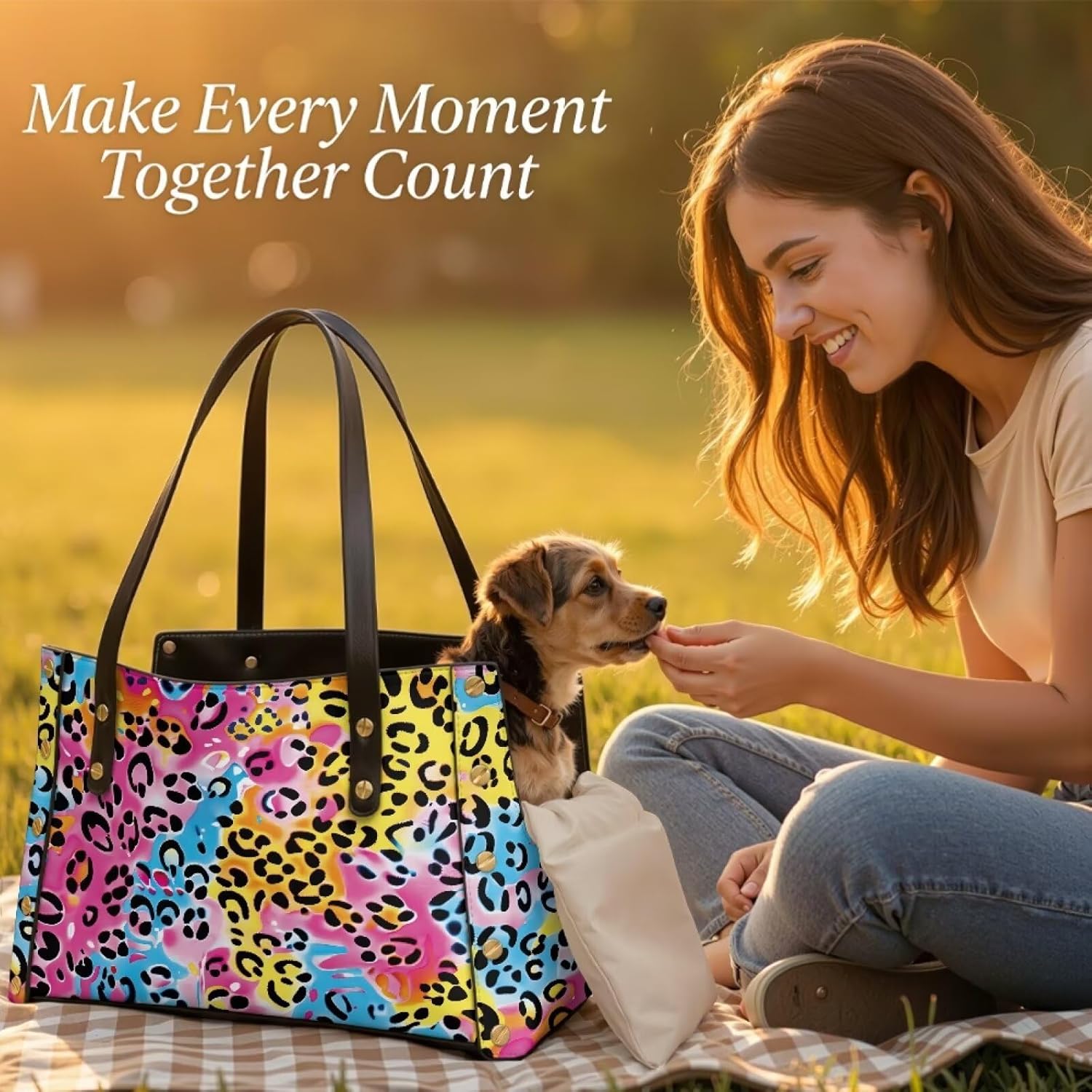 Leopard Print Dog Purse Carrier Fashion Stylish Small Pet Carrier Lightweight Dog Shoulder Bag Comfortable Puppy Carrier with Large Pockets for Small Dogs Cats Travel Shopping Daily Use