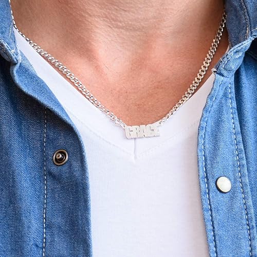 Miniatura 5 de Handmade Custom Unisex Name Necklace with Thick Chain in Sterling Silver 925 - Customized Nameplate Pendant Personalized Layering Christmas Mothers