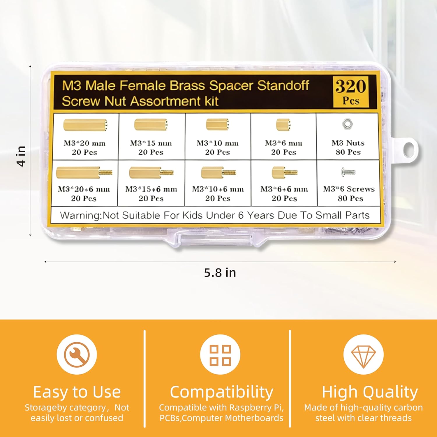 320 Pcs M3 Motherboard Standoffs and Screws Nuts Kit, Brass Motherboard Standoffs Hex Male Female Spacer,PC Screws for DIY Computer Build, Raspberry Pi, Electronic Projects and Circuit Board