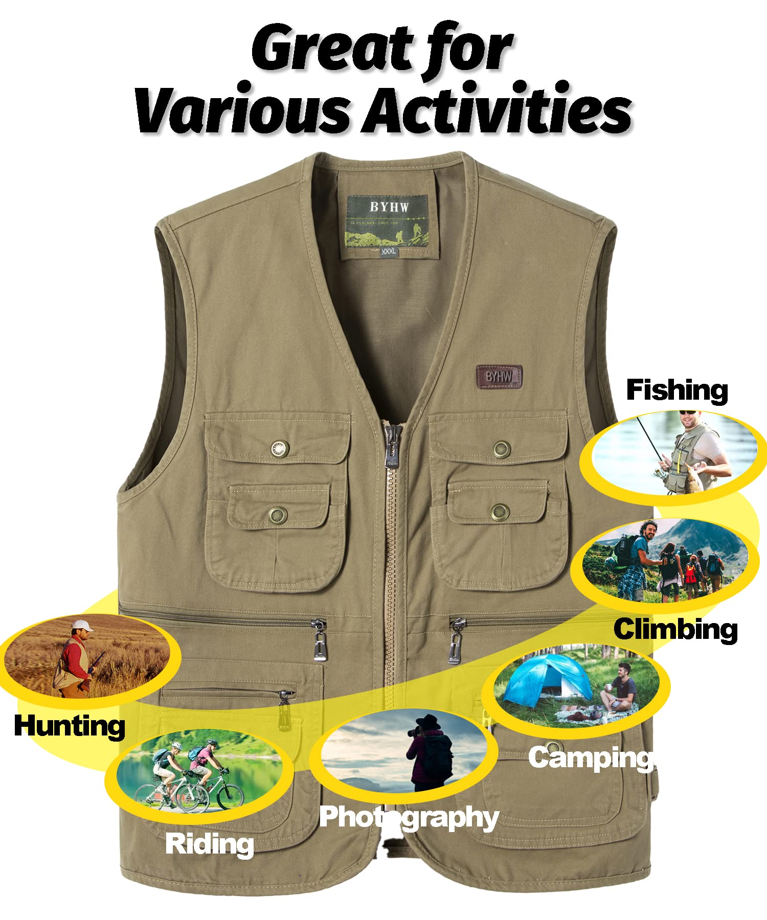 Herren Anglerweste Outdoor Weste mit Vielen Taschen Sommer Freizeitweste Ärmellos Jacke Wandern Jagdweste Hundesportweste