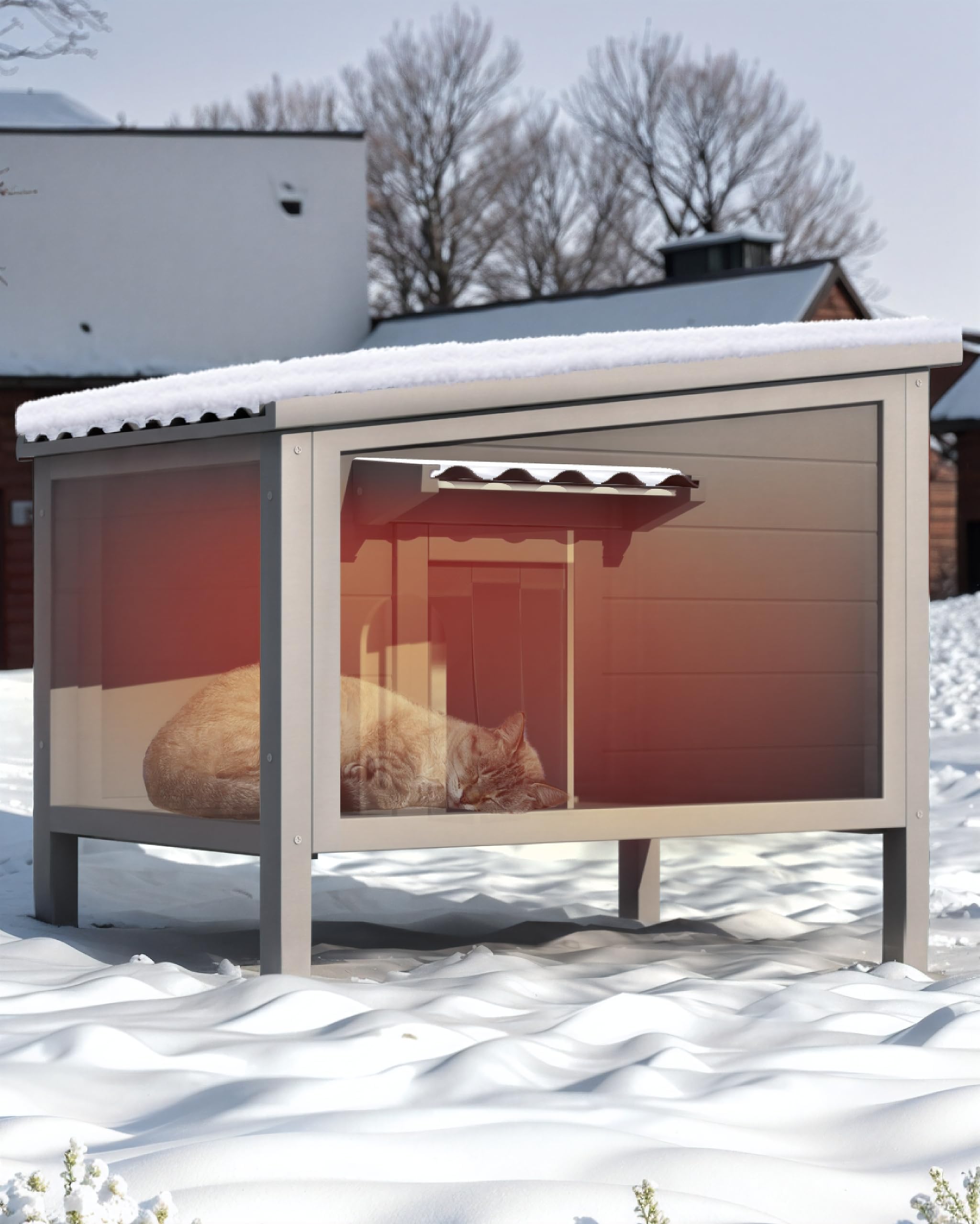 Outdoor Cat House Feral Cat Shelter Waterproof All-Round Foam Insulated, Large Outside Feral Cat Enclosure with Escape Door, Solid Wood Cat Condos for Multiple Cats 35.2"L x 22.8"W x 28.7"H