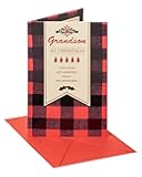 American Greetings Christmas Card for Grandson, Red and Black Buffalo Plaid Holiday Greeting for Grandchild (Merry and Memorable)