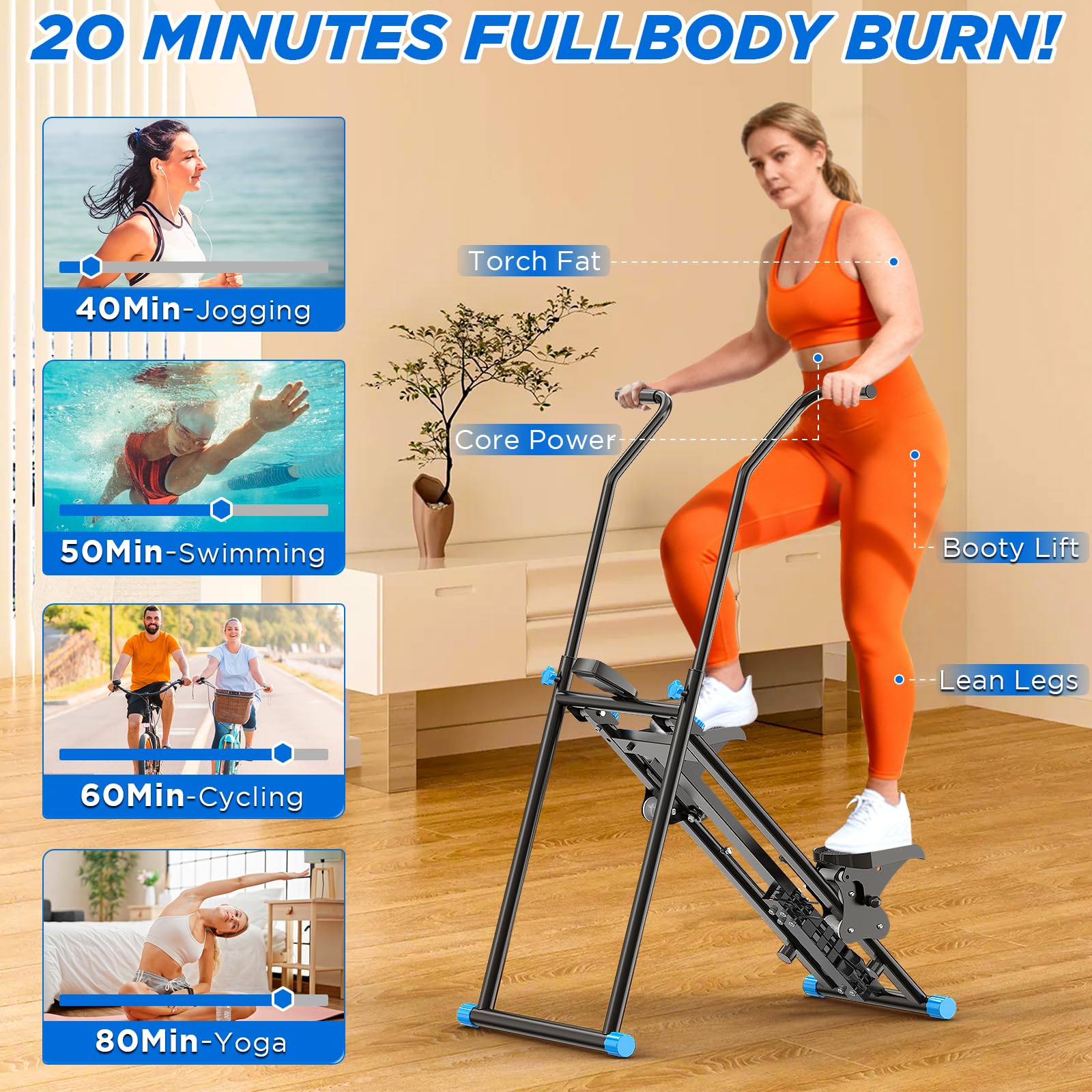 Stepper per esercizi in palestra a casa, Stair Master pieghevole, macchina per arrampicata verticale per allenamento completo del corpo con capacità di 300 libbre