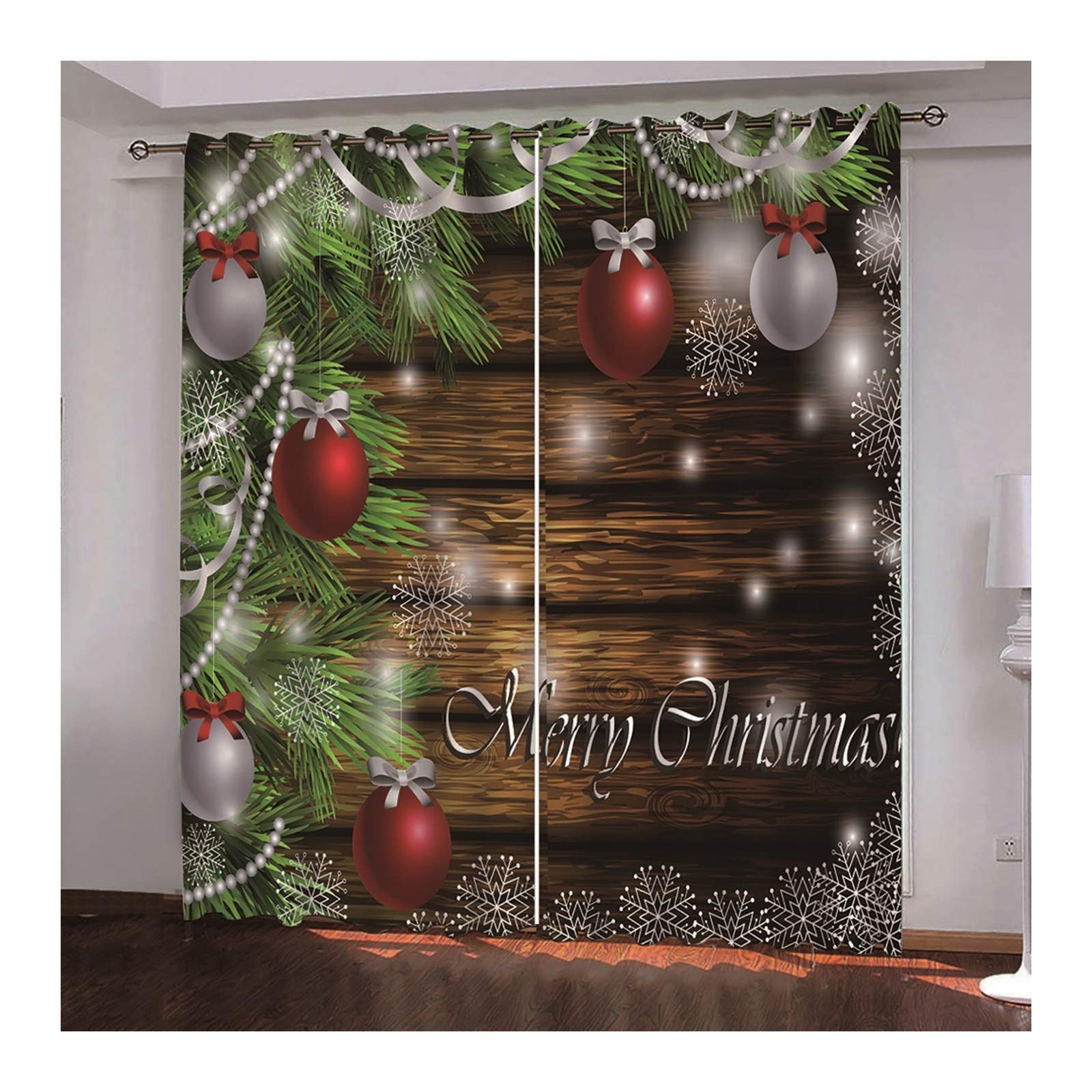 Daesar Lot De 2 Rideau Fenetre Noel, Rideau Classique Salon Décoration de Noël et Flocon de Neige Rideau Fenetre Chambre 107x138CM Rideaux Occultants Marron Vert Rouge