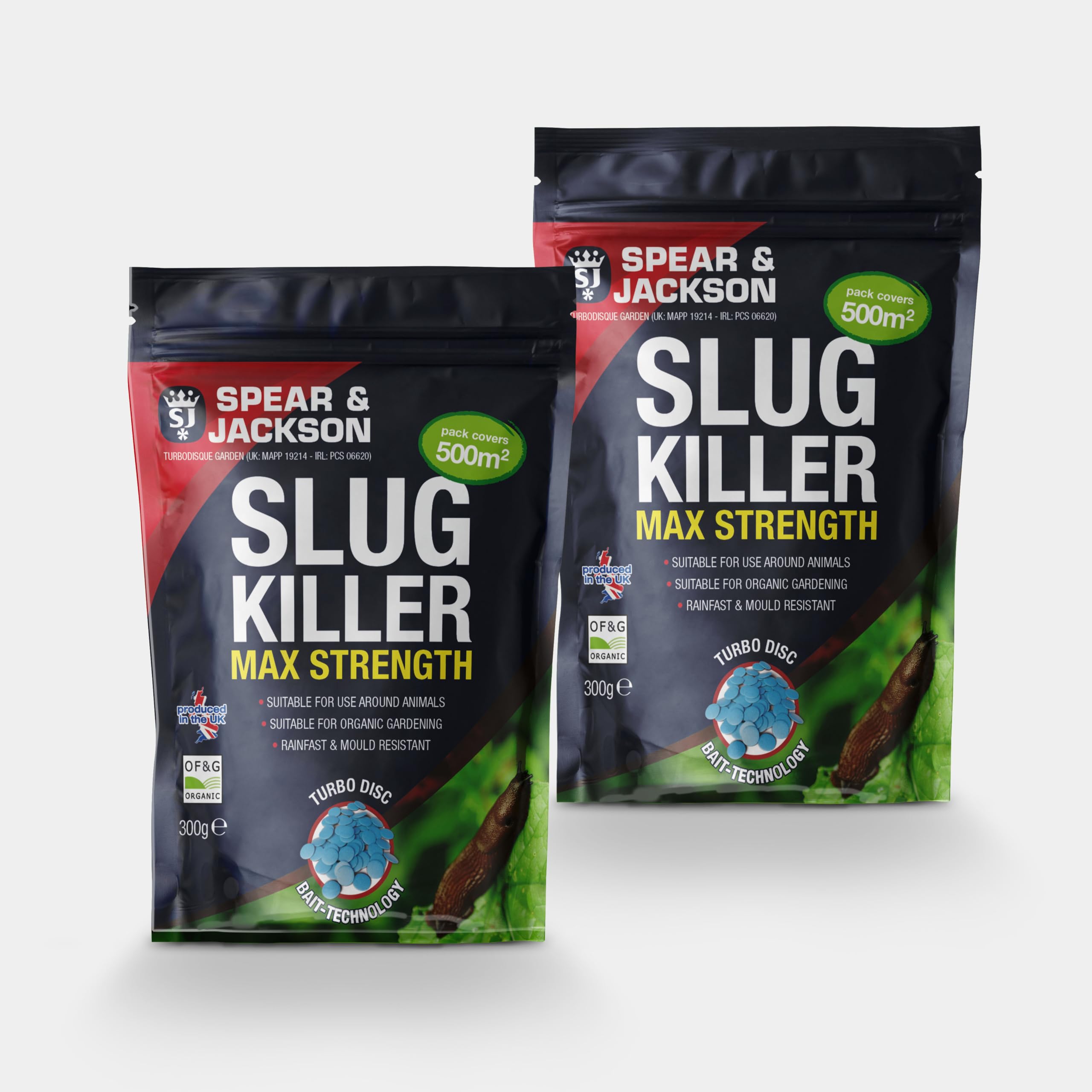Spear & Jackson Slug Killer Lentils, 2 x 300g, High-Strength Formula, 500m² Coverage, Turbo Disc Bait Technology