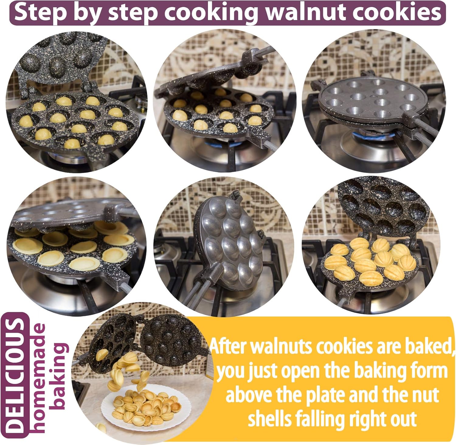 Walnut Cookie Maker 12 halves non-stick coating granite stone Cookies Pastry