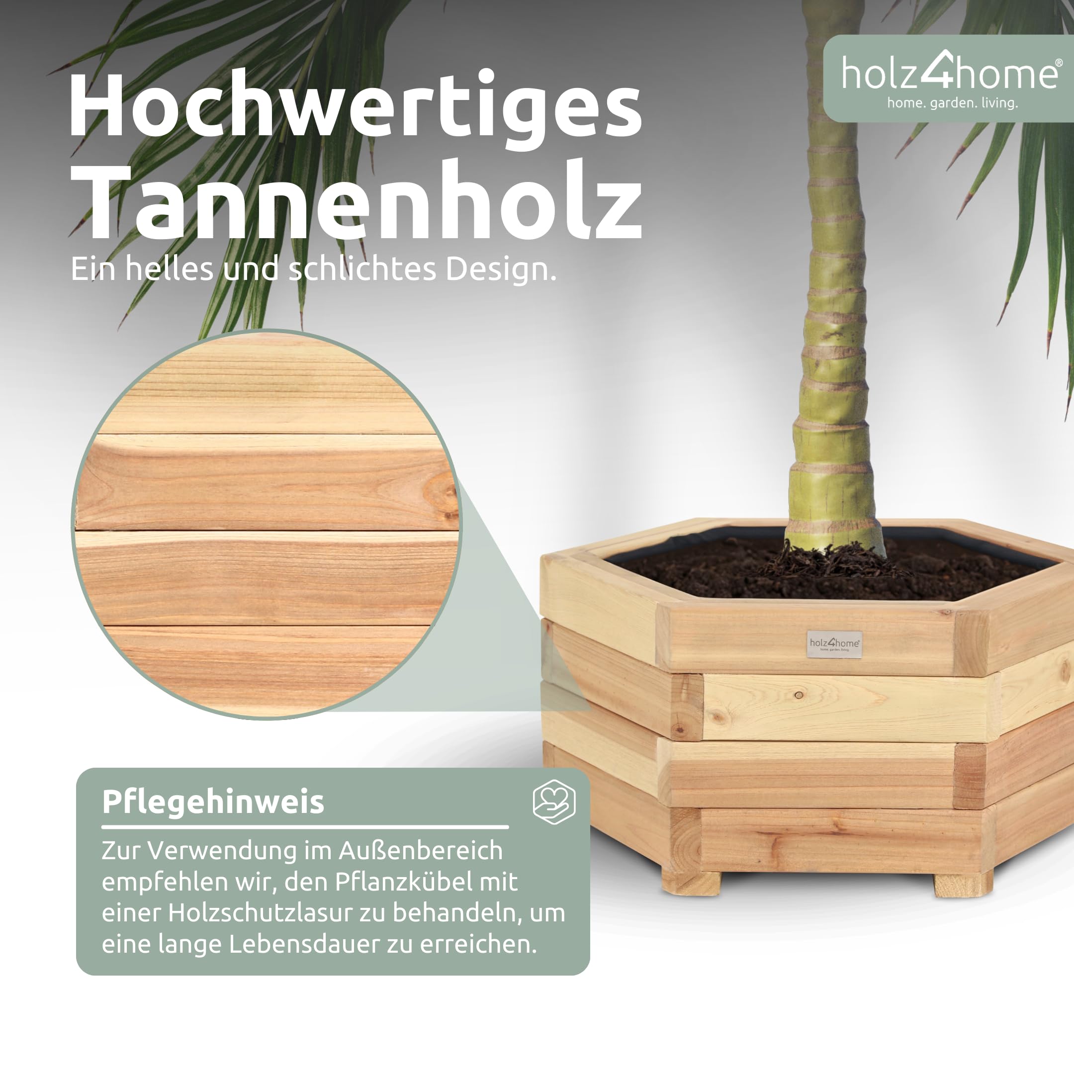 holz4home Outdoor Pflanzkbel S I 6-Eckig aus Tannenholz I inkl.  Gartenhandschuhe & Vlies I Blumentopf Terrasse aus Holz I Pflanzkasten  Pflanztopf ...