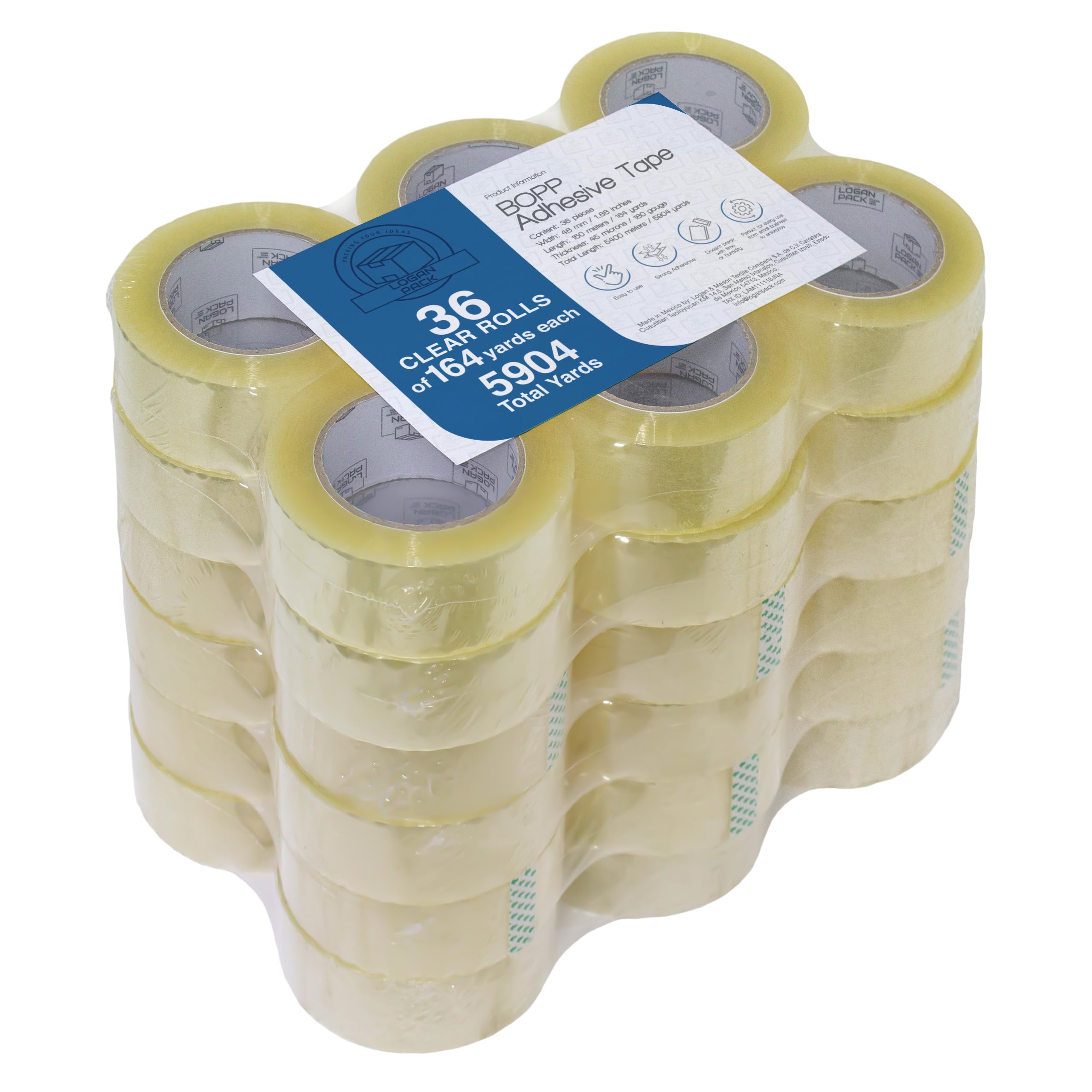 LOGANPACK Clear Packing Tape, 36 Rolls Heavy Duty Packaging Tape for Shipping Packaging Moving Sealing, Thicker Clear Packing Tape, 1.88 inches Wide, 164 Yards Per Roll, 5904 Total Yards