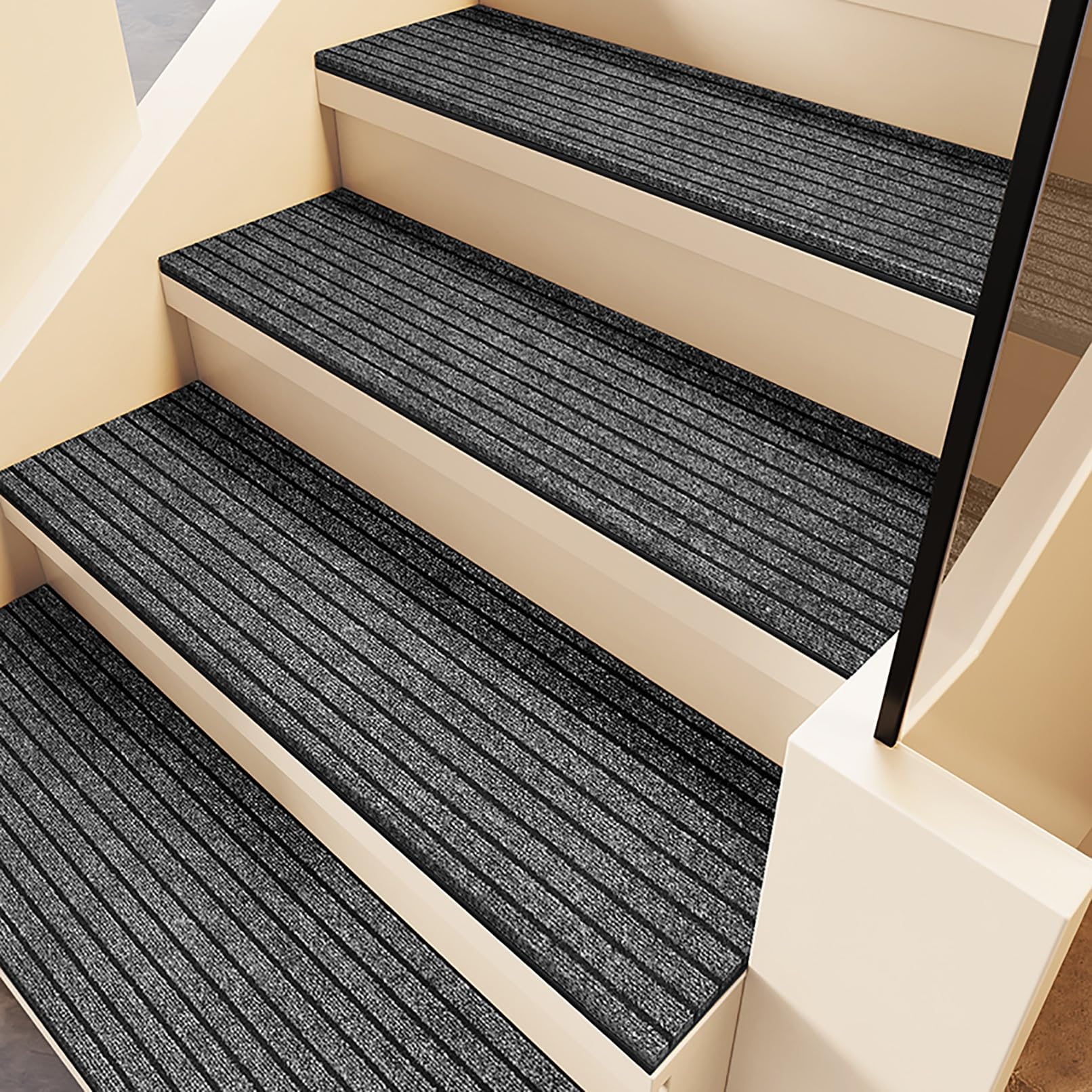 Peldaños antideslizantes de goma gris, 26 x 90 cm, ideal para uso en interiores, seguro para escalones de casa, antideslizante, fácil instalación